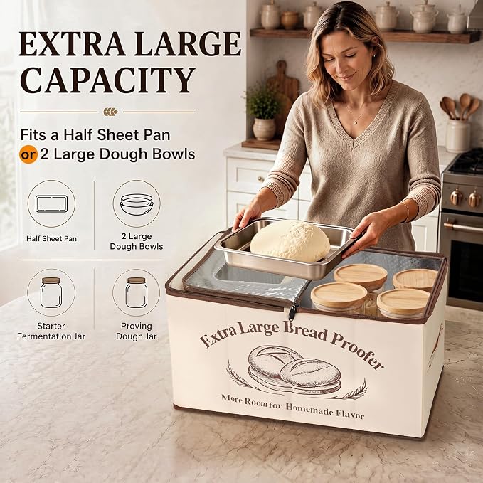 XL Bread Proofing Box Foldable Bread Proofer 23.6" Long Sourdough Warmer | NTC Temp Control 68-122°F, 0-48H Timer, 3-Side Heating, Honeycomb 6-Layer Insulation, Fits Multiple Doughs