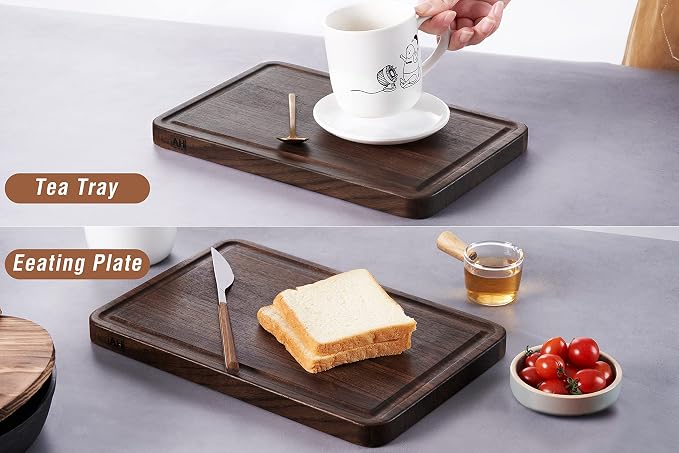 Walnut Wood Cutting Board for Kitchen 12x8 in Wooden Chopping Board | Walnut Cut Board with Juice Groove,Handles,Non-slip Mats,Thick Reversible Butcher Block,Cheese Charcuterie Board