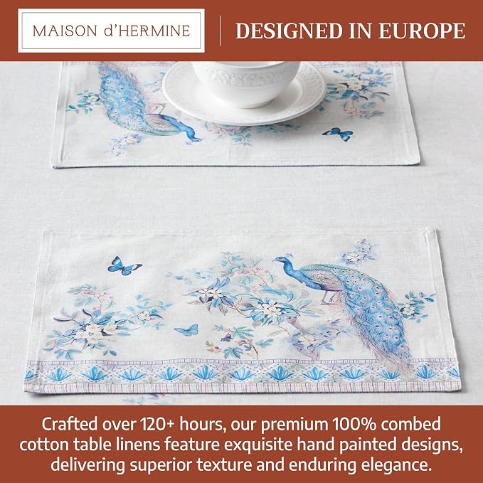 Maison d' Hermine Placemats Set of 4 Reusable 100% Combed Cotton (13"x19") | Cloth Place Mats Washable Table Mats for Kitchen Dining Wedding Home Restaurant Spring Summer - Peacock Utopia - Orginal