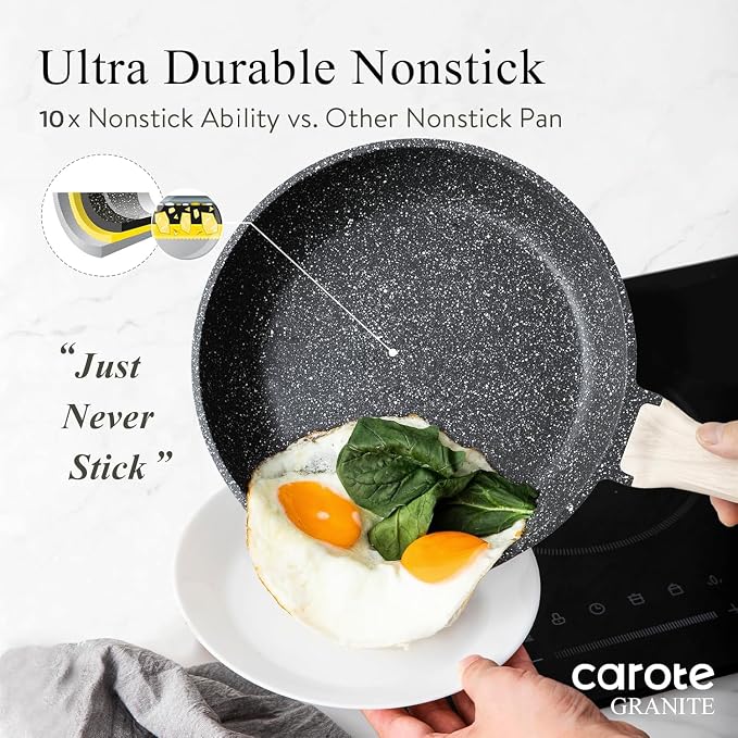 CAROTE 26pcs Nonstick Pots and Pans Set, Cookware Sets, with Grill Pan | Durable, Easy to Clean, Even Heating, Kitchen Cooking Set, Induction Compatible, with Utensil Set