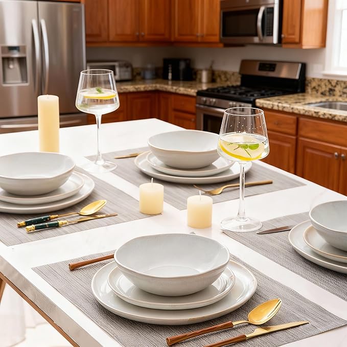 AmorArc Ceramic Dinnerware Sets for 4, 12Pcs Plates and Bowls Sets Dishes | Stoneware Handmade Reactive Glaze Dinner Set, Highly Scratch Resistant | Dishwasher & Microwave Safe Dishware