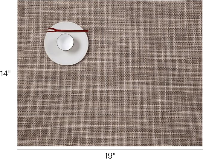 Chilewich Mini Basketweave Placemats, Woven Rectangle Placemats Set of 4 | Easy Care Woven Tabletop Textiles, Indoor/Outdoor, Soapstone, 19" x 14"
