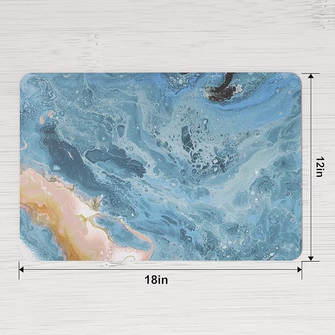 QIYI PU Leather Placemats Set of 6, 12"x18" Waterproof Table Mats, Seafoam | Faux Leather, Heat Resistant, Anti Slip, Wipeable Place Mats for Kitchen Dinning, Party Table Décor, Blue Fluid Marble