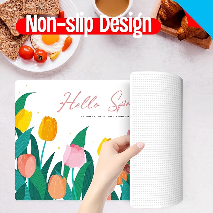 6 Pack Easter Placemats, Non-Slip Washable, Reusable Placemat - Bunnies, Flowers, Easter Eggs, Holiday Theme Placemats for Home, Office, Restaurant, Dining Table, Adults, Kids