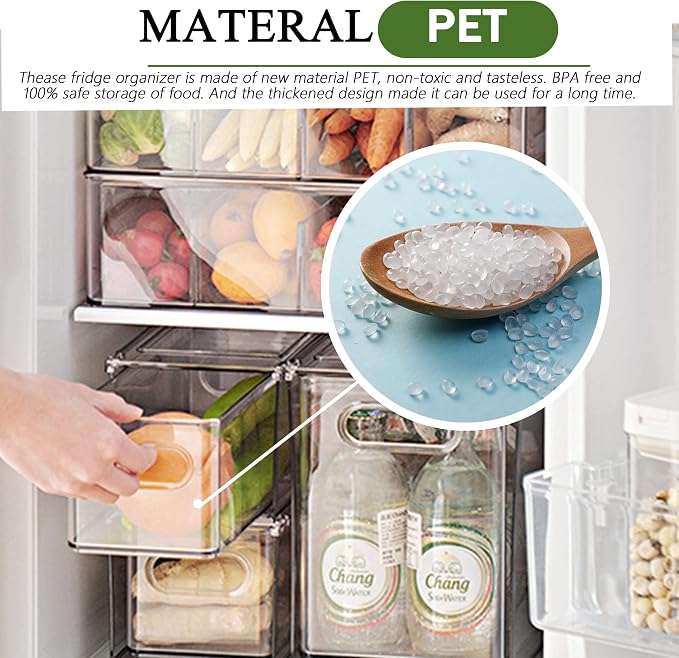 bealy 2 Pack Refrigerator Organizers and Storage, Stackable Clear Pull out Drawer Organizer Bins, BPA-Free Fridge Organizer and Storage for Fruit, Produce, Drink, Snack and Food Storage Containers