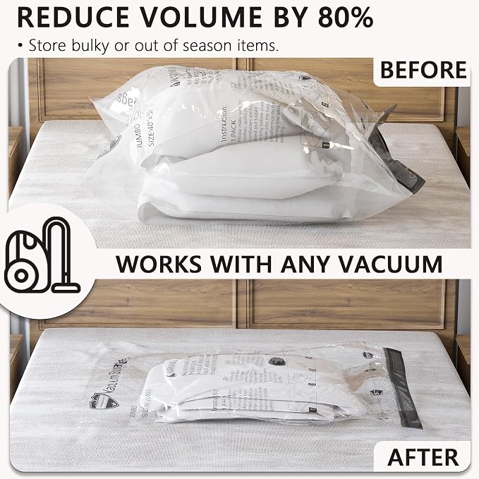 Vacuum Storage Bags, Compression Packing Space Saver Seal Bags for Clothing Bedding Comforters Blankets Pillows, 28 Combo