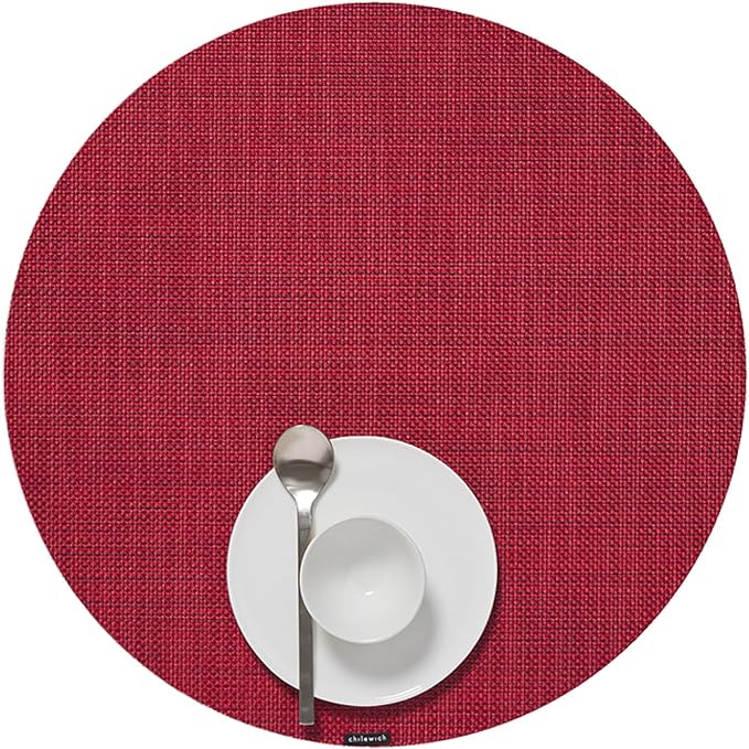 Chilewich Mini Basketweave Placemats, Round Woven Placemats Set of 4 | Reusable, Stain-Resistant, Indoor/Outdoor Tabletop Protection, Scarlet, 15" Round