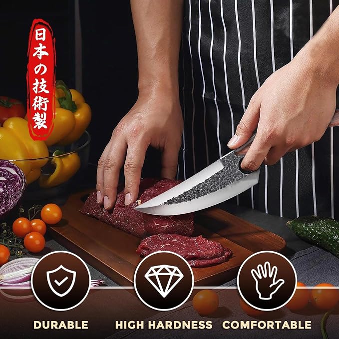 ROCOCO Butcher Cleaver Knife Set - 3PCS Serbian Chef Viking Boning Knife | Meat Cutting Cleaver for Kitchen Outdoor BBQ Camping Birthday Father Mother Christmas Gift Idea Men