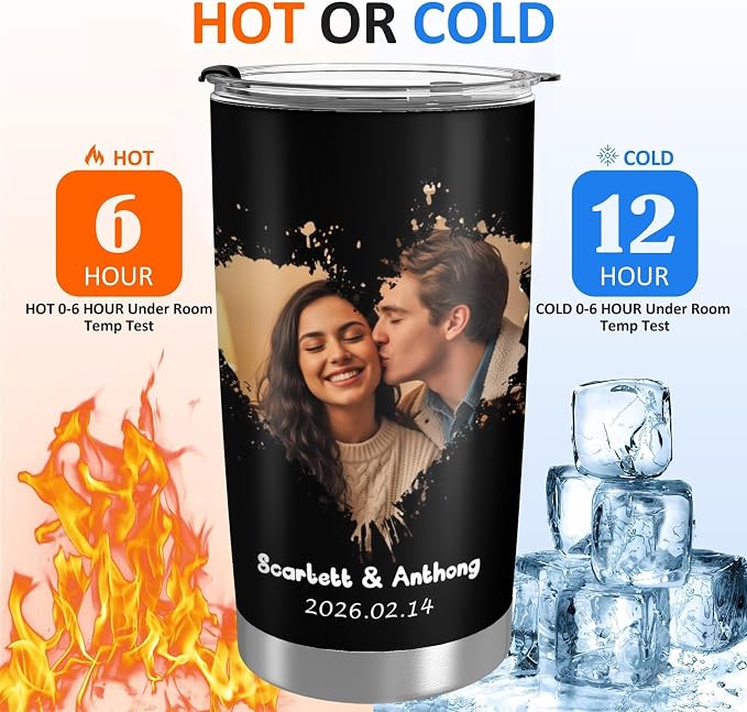 Personalized Tumbler Custom Vacuum Insulated Travel Mug Customizable Coffee Cup with Your Photos and Text Christmas Birthday Gift (Valentines Tumbler)
