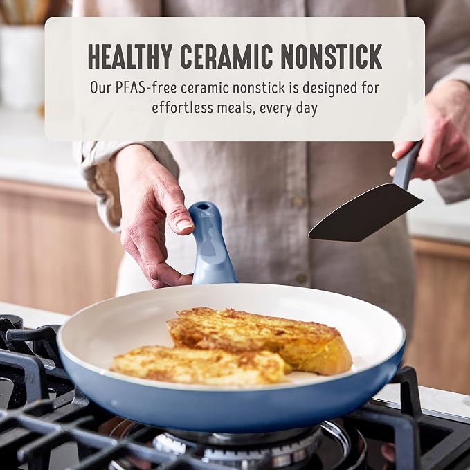 GreenLife 2 Piece (8" & 10") Ceramic Nonstick Skillet Set, Slate Blue | PFAS-Free Nonstick Coating, Frying Pans, Omelet Pans, Everyday Pan, Induction Ready, All Stovetop Compatible, Dishwasher Safe