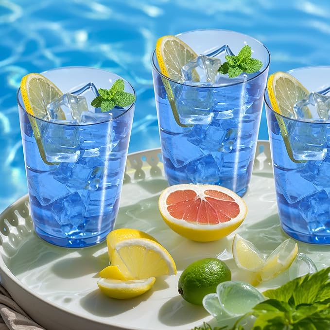 DaYammi 100 Pack Clear Blue Plastic Cups 10 Oz - Heavy Duty Blue Disposable Cups,blue Party cups Disposable Tumblers for Wedding,Birthday,Cocktails & Celebrations Reusable Drinking Glasses