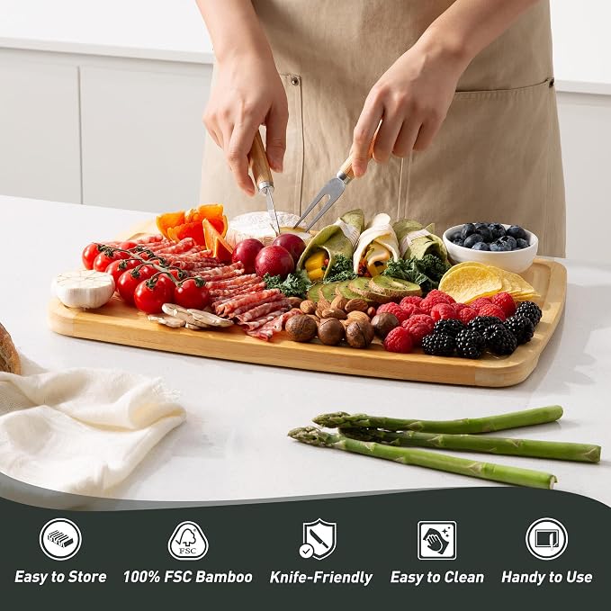 Bamboo Cutting Board Set Non Slip Feet Over Sink Brides Her Wedding Day Bridal Shower Engaged Engagement Hostess Couple Newly Wed House Christmas Married Future Mrs fiancee Unique Cool Gifts