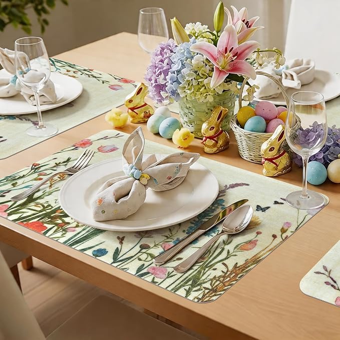 Vinyl Placemats Set of 8-12x17 Inch - Heat Resistant Washable Place Mats Waterproof Non-Slip Wipeable Table Mats for Dining Table Decor, Indoor/Outdoor Plastic Mat