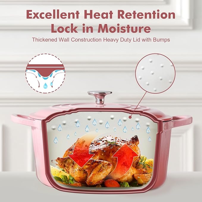 SENSARTE Enameled Cast Iron Dutch Oven Pot with Lid 3.5/5.5/6.5 Quart Heavy-Duty Round Dual Handles Kitchen Pot with Cotton Potholders & Silicone Trivet, Pot for Bread Baking, Stews, Braising, Roasting, Oven Safe, 6.5 Quart, Pink