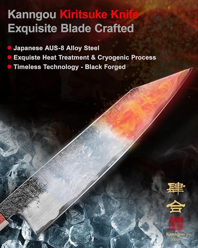 WA Series Japanese Chef Knife 210MM Black Forged Japanese Kitchen Knives with Eboy Handle,Gift with Premium Box for Husband Dad (8.27 Inch Kiritsuke Knife)