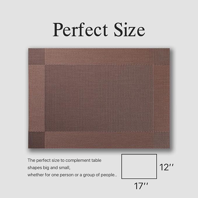 Placemats Set of 6 - Easy Clean Woven Vinyl Placemats for Dining Table, Indoor/Outdoor Place Mats, Washable PVC Table Mats（Brown Cube）