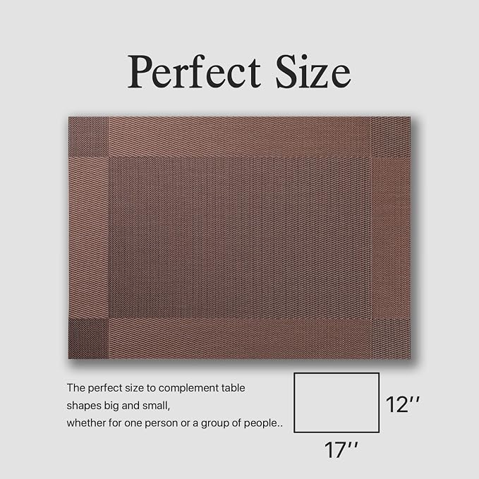 Placemats Set of 4 - Easy Clean Woven Vinyl Placemats for Dining Table, Indoor/Outdoor Place Mats, Washable PVC Table Mats（Brown Cube）