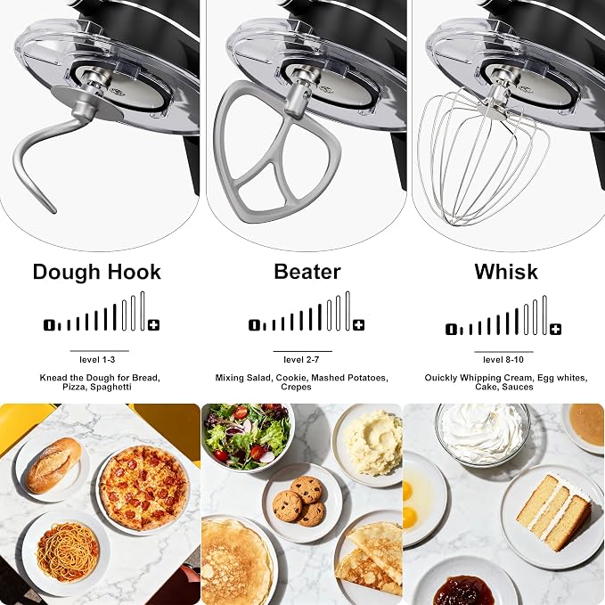 8.45 QT All Metal Stand Mixer,10 Speed Large Capacity Kitchen Mixer with Digital Timer & Tilt-Head, Electric Mixer with Whisk Dough Hook Mixing Beater for Baking,Cakes,Cookie,Bread,Salad (Black)