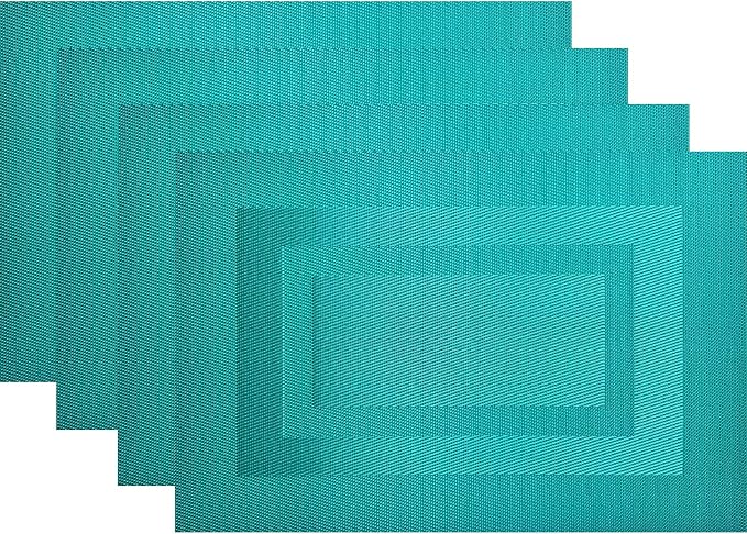 PIGCHCY Placemats Washable Vinyl Woven Table Mats,Elegant Durable Placemats for Dining Table Set of 4 (18 x 12 inches, Turquoise Blue)