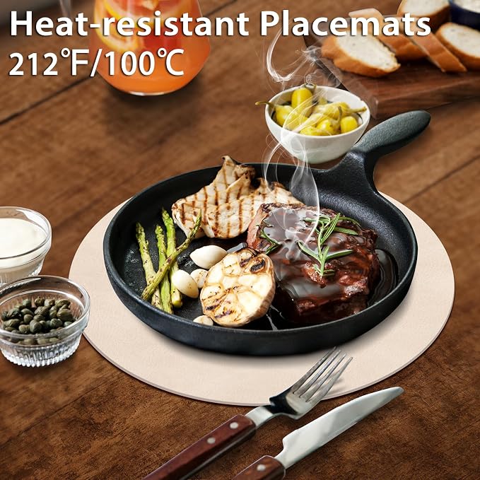 ADRIMER Placemats, Heat Resistant Round Placemats Set of 4 Washable, Waterproof Table Mats, Wipeable Faux Leather Place Mats for Kitchen, Dining Room, Beige