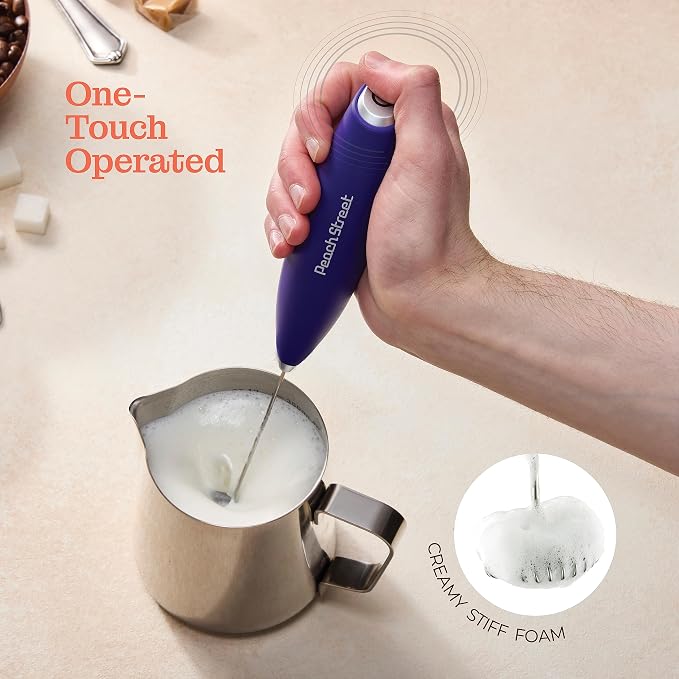 Powerful Handheld Milk Frother, Mini Milk Foamer, Battery Operated Stainless Steel Drink Mixer with Frother Stand