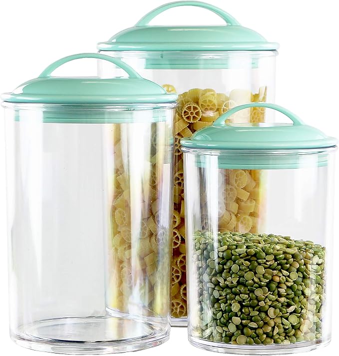 Food Storage Containers, BPA Free Airtight Canisters for Cereal, Pasta, Sugar, Coffee, Flour, Cookies, Loose Tea, for Kitchen Organization, Set of 3 by Reston Lloyd, Seafoam