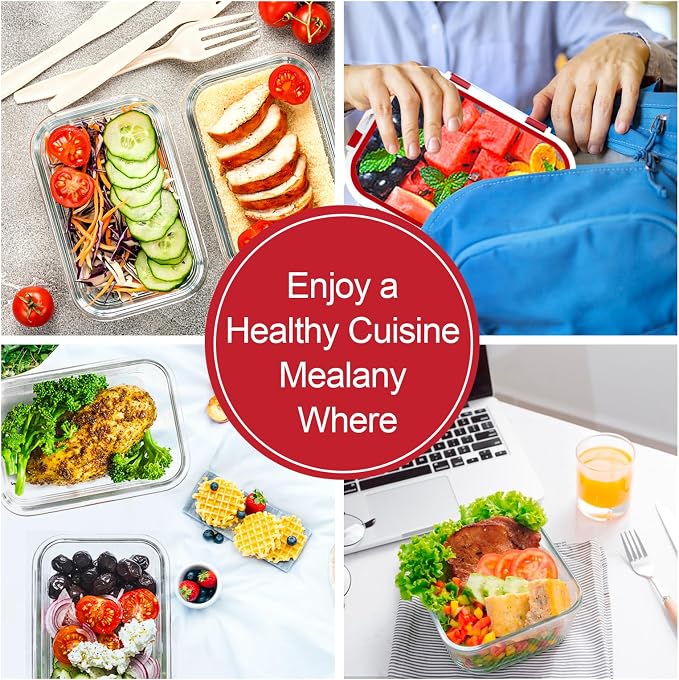VERONES 10 PACK Glass Meal Prep Containers Set with Lids, Red | Airtight & Stackable Glass Food Storage Containers Set with Lids, for Microwave, Oven, Freezer & Dishwasher Friendly