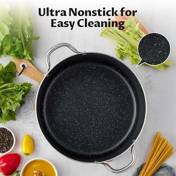 BEZIA 12 Quart Nonstick Stock Pot with Lid, Large Induction Cooking Pot | Soup Pot for Crowd Hosting & Bulk Cooking, All Stove Compatible, Oven & Dishwasher Safe, for Nutrient-Rich Simmering & Stews
