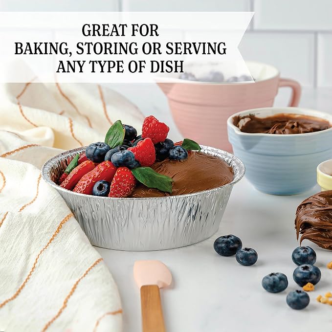 PLASTICPRO 6.5'' Inch Round Tin Foil Pans Disposable Aluminum, Freezer & Oven Safe - For Baking, Cooking, Storage, Roasting, & Reheating, Deep Pack of 20