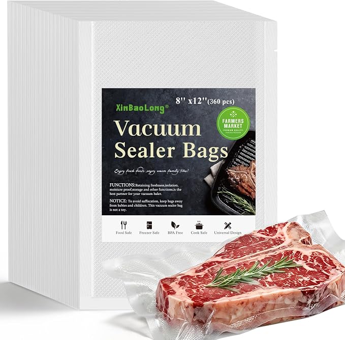 Vacuum Sealer Bags, 8" x 12", 360 Pcs | Commercial Grade, BPA Free, Sous Vide Cooking, Puncture Prevention, Customized Size, Kitchen Essentials