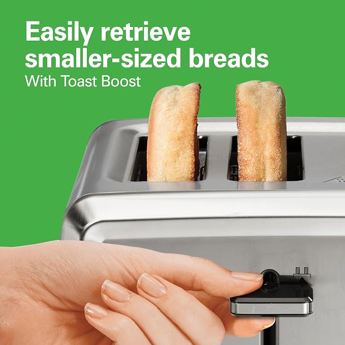 Hamilton Beach 4 Slice Toaster with Extra-Wide Slots, Bagel Setting, Toast Boost, Slide-Out Crumb Tray, Auto-Shutoff & Cancel Button, Stainless Steel (24798) | Browning Control With 7 Shades | Auto Shutoff | Bagel & Cancel Buttons | Toast Boost | Wide ...