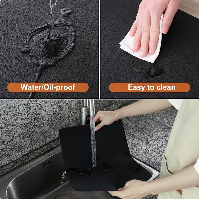 Homaxy PU Faux Leather Placemats for Dining Table, Set of 6, Black | Waterproof Wipeable Washable Table Mats, Easy to Clean Anti-Slip Place Mats, 11.8" x 17"