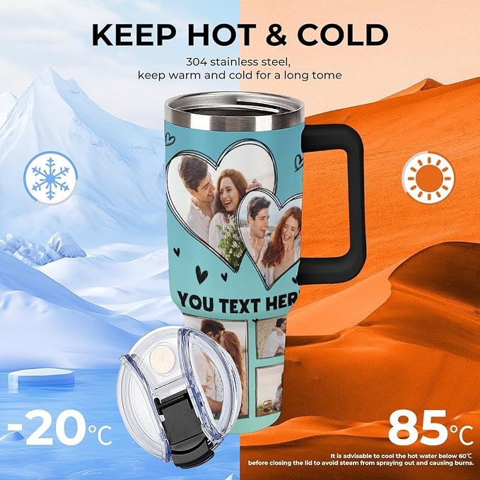 Personalized Tumbler Custom Vacuum Insulated Travel Mug Customizable Coffee Cup with Your Photos and Text Christmas Birthday Gift (40oz Design 3)