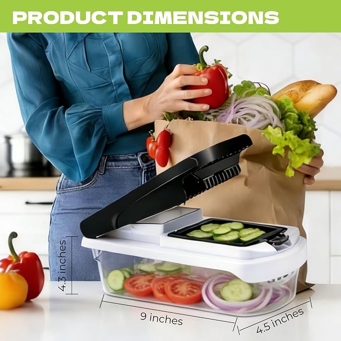 17-in-1 Vegetable Chopper Cutter Mandolin Slicer, Multi-Blade Onion Dicer | Food Chopper with Storage Container, Peeler & Cut-Resistant Glove, for Veggie Salad Meal Prep, Must-Have Kitchen Gadget