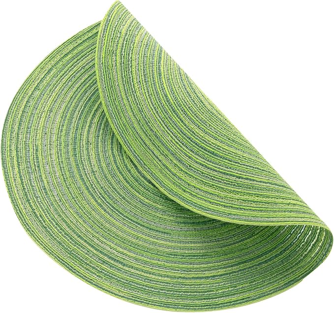 SHACOS Round Placemats Set of 8 Washable 15 inch Round Table Mats Braided Non Slip Fabric Place Mats for Dining Table Indoor Outdoor (Mixed Color Pea Green, 8)