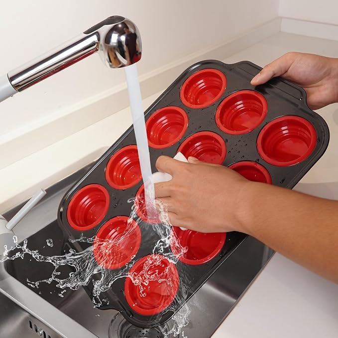 Silicone Muffin Pan for Baking with Metal Reinforced Frame, Nonstick Cupcake pan 12 regular size, Muffin Tin Easy to Pop, Silicone Egg Bite Molds for Oven Dishwasher Safe