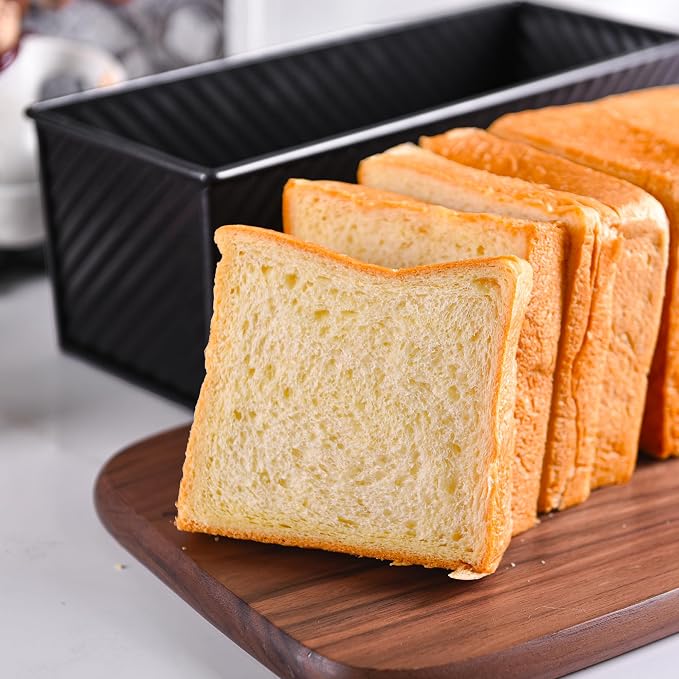 Commercial Pullman Loaf Pan with Lid, 2.2Lb Aluminum Dough Capacity Non-Stick Rectangle Corrugated Bread Toast Mold with Cover for Baking Bread (Black)