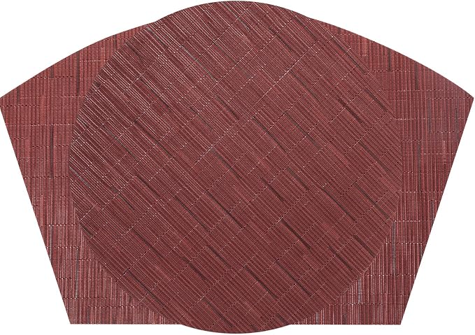 SHACOS Small Round Table Placemats Set of 5 Woven Vinyl Wedge Placemats with Centerpiece Round Table Mats Heat Resistant Wipe Clean (5, Burgundy Red)