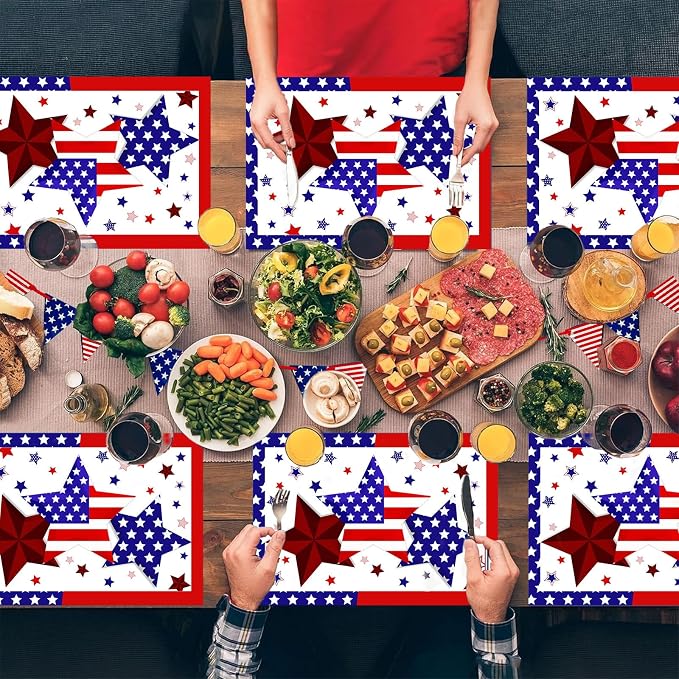 50 PCS Disposable Paper Placemats 4th of July Memorial Day Place Mats (E) | 16x11 Inch Patriotic Freedom Stars Table Mats for Holiday Indoor Outdoor Party Kitchen Dining Table Decorations