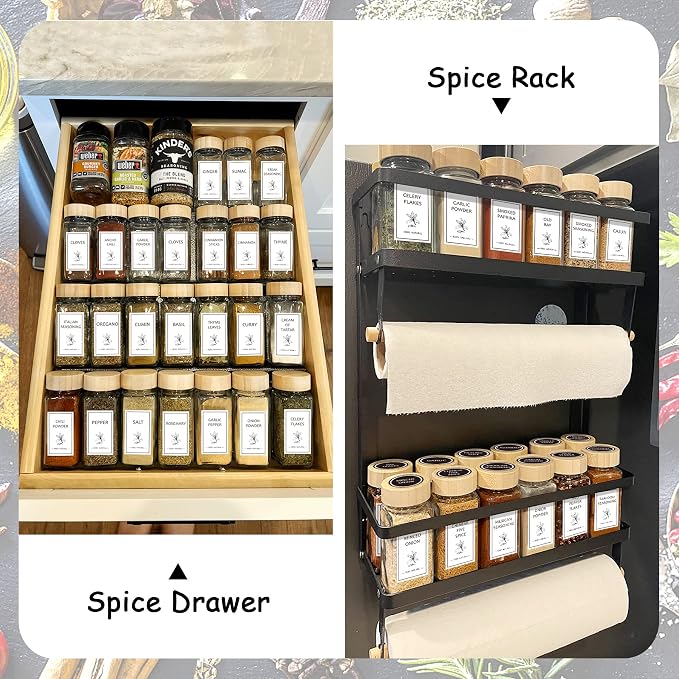 Aliggbent Spice Jars with Lable, 48 Pcs 4 oz Glass Spice Jars with Bamboo Lids, Spice Containers Bottles, Glass Seasoning Jars with Shaker Lids, Collapsible Funnel, for Spice Racks, Pantry,Cupboard