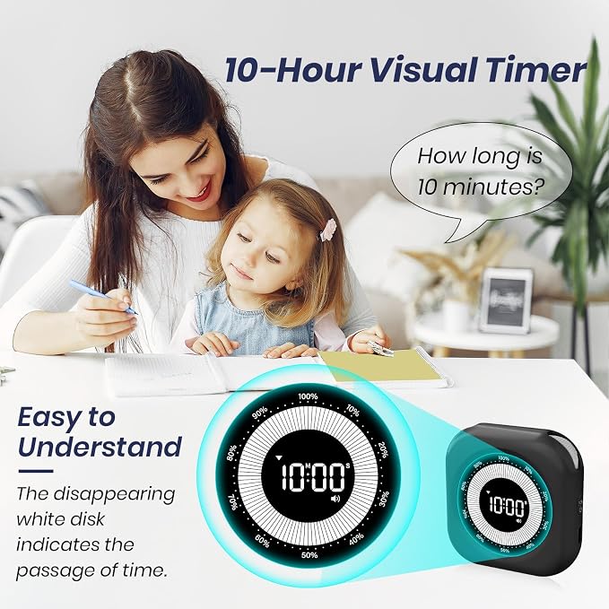 PERSUPER Visual Timer for Kids, Rechargeable 10-Hour Count Up/Down Timer | with 3 Brightness Display, 3 Volume Levels and Magnetic, Homeschool Study Tool, Large Digital Timers for Kitchen, Classroom