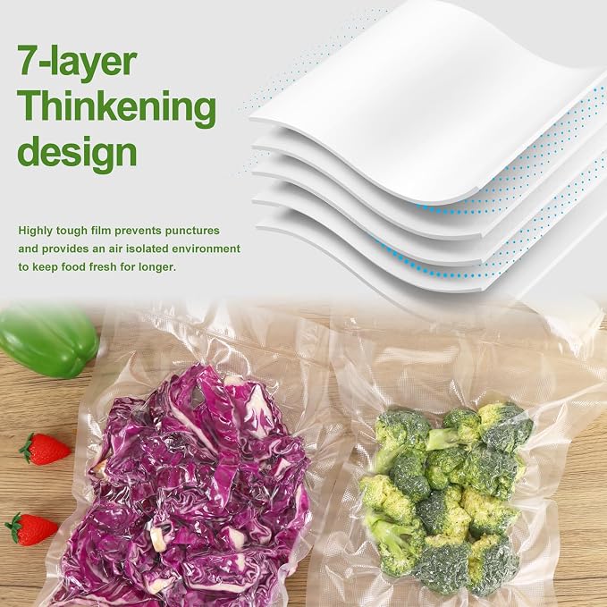 Vacuum Sealer Bags for Food Storage, 6 Rolls 11" x 20', Cut-to-Size Bags | 3Mil Embossed BPA-Free Puncture-Resistant Rolls, Universal Fit for Sous Vide, Meal Prep, Freezer Storage & Food Preservation