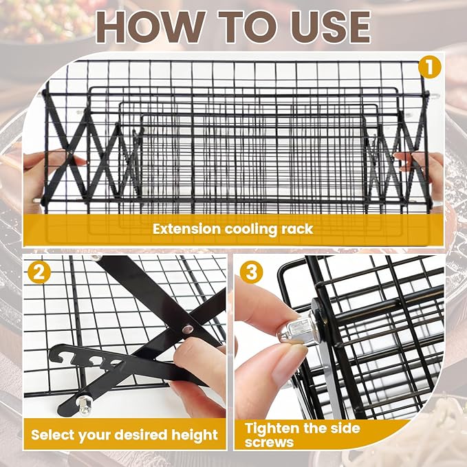 4-Tier Upgraded Collapsible Cooling Rack with Adjustable Setting Design,Cooking Drying Wire Cooling Rack for Baking, Cookies, Cake, Roasting, Grilling