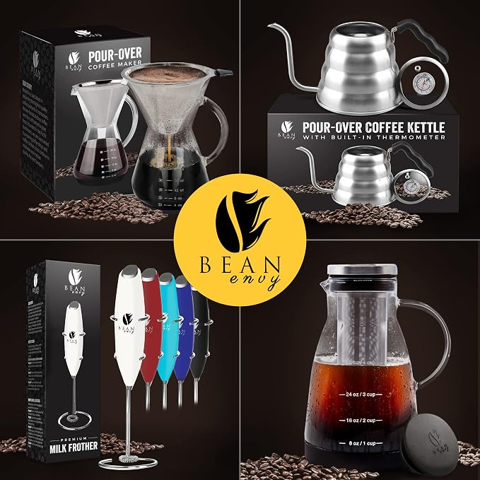 Bean Envy Pour Over Coffee Maker - Glass Dripper with Steel Filter 20 Oz | Dishwasher Safe, Borosilicate Carafe, Reusable Stainless Mesh, Non-Toxic, Silicone Base, Manual Drip Brewer