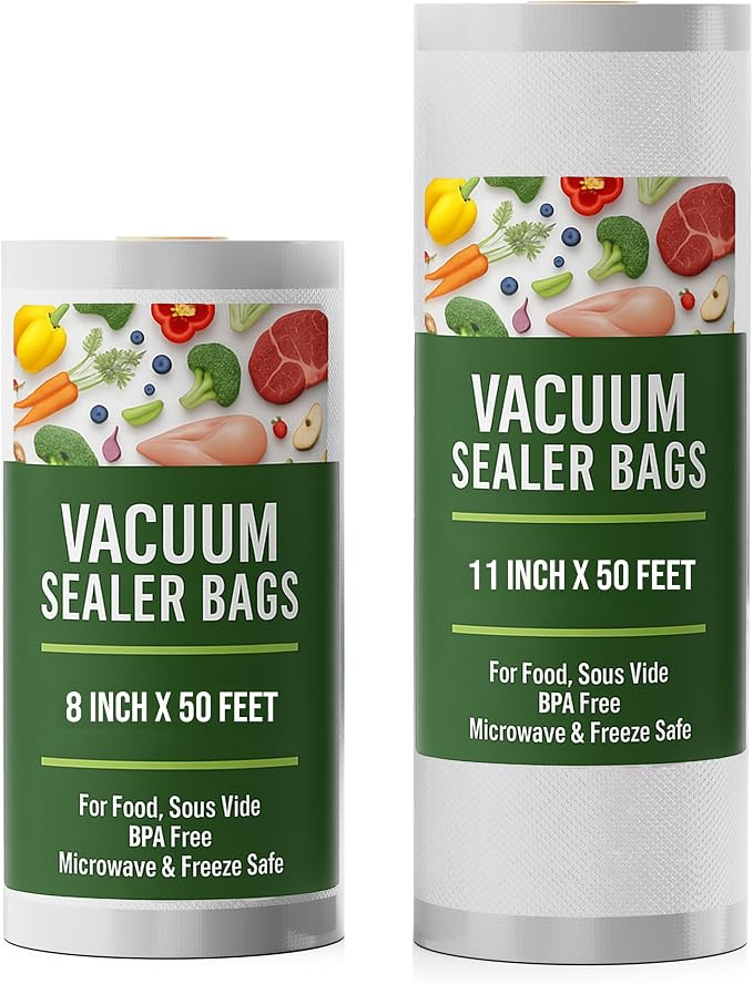 Vacuum Seal Bags, Vacuum Sealer Rolls, 2 Pack, 11 Inch & 8 Inch x 50Ft | Houseables Sous Vide Bags, Food Saver Rolls, Commercial Grade, Vaccum Sealed Storage, Microwave & Freezer Safe, Store A Meal