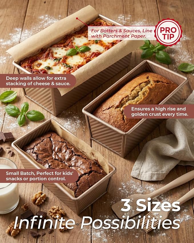 CARTMAN 2-Pack 1 LB Pullman Loaf Pan with Lid, Carbon Steel Set, Gold | Includes spatula & brush, 1 lb dough capacity, nonstick carbon steel, bottom vents, ideal for square bread & toast slices