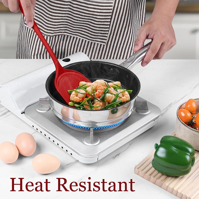 LIANYU 8Pcs Kitchen Cooking Utensils Set, Red Silicone Spatula Utensils | Metal Core, Non-Toxic Cooking Gadgets Tools for Non-stick Cookware, Heat Resistant & Dishwasher Safe