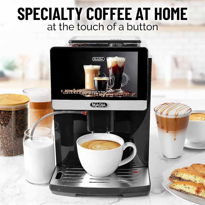 Zulay Magia Fully Automatic Espresso Machine With Grinder - 19 Customizable Coffee Options - Auto-Cleaning For Easy Maintenance - Milk-Foam System For Latte, Cappuccino - New Silver (13.8x18x9.4)