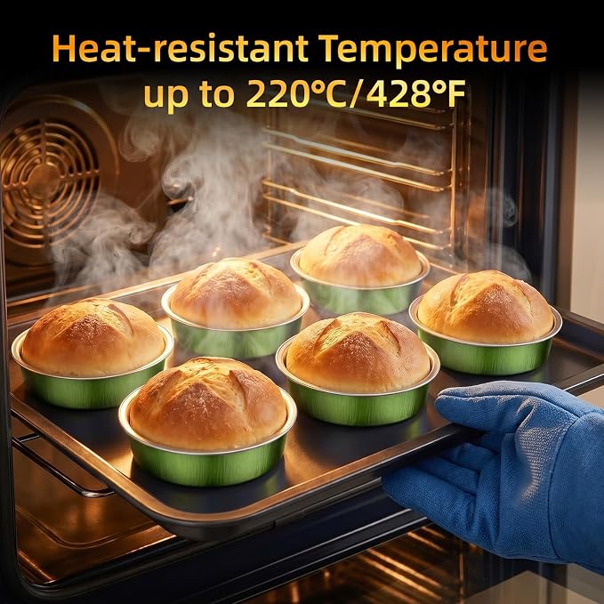 Beasea Mini Pie Pans with Lids, 120 Pack 7.3oz Avocado Green Disposable Aluminum Foil Pie Tart Baking Cups Tins, 4 Inch Mini Cake Pans Individual Dessert Containers Oven Dishes for Tart Cheesecake