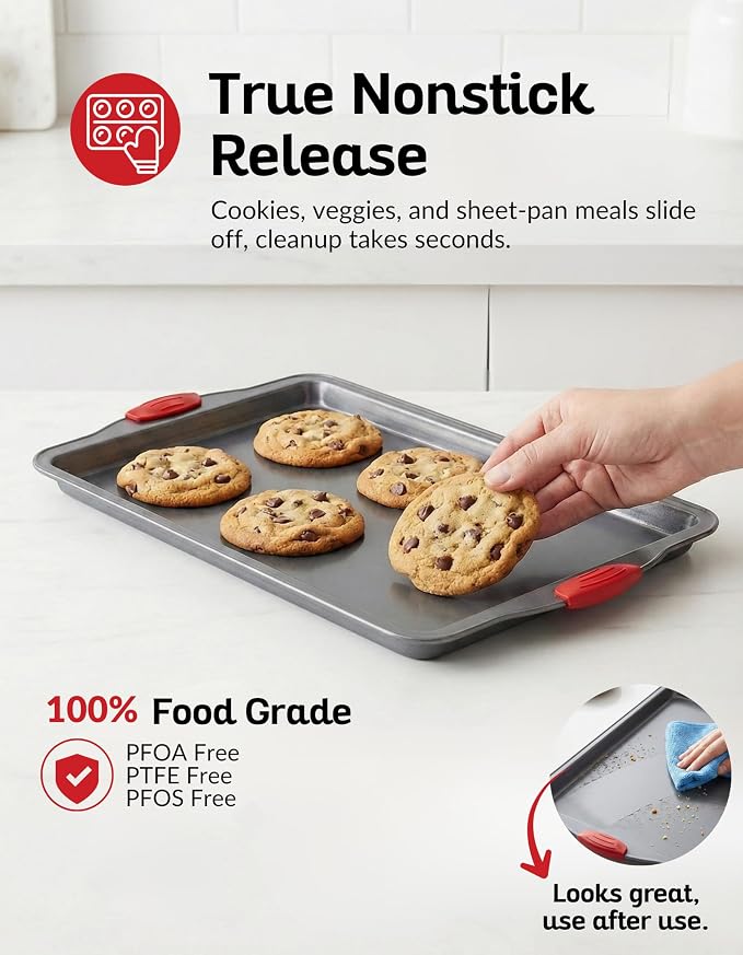 Non-Stick Baking & Cookie Sheet Pan Non-Toxic 11x14 Inch Rimmed Carbon Steel Baking Sheet. Dent, Warp and Rust Resistant. Heavy Gauge Steel Oven Baking Sheet. 1 Tray.